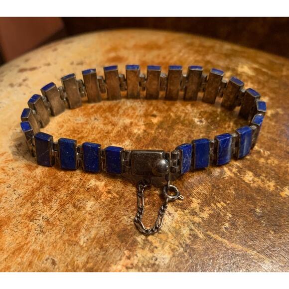 Vintage Sterling Silver and Lapis Bracelet - Picture 6 of 6